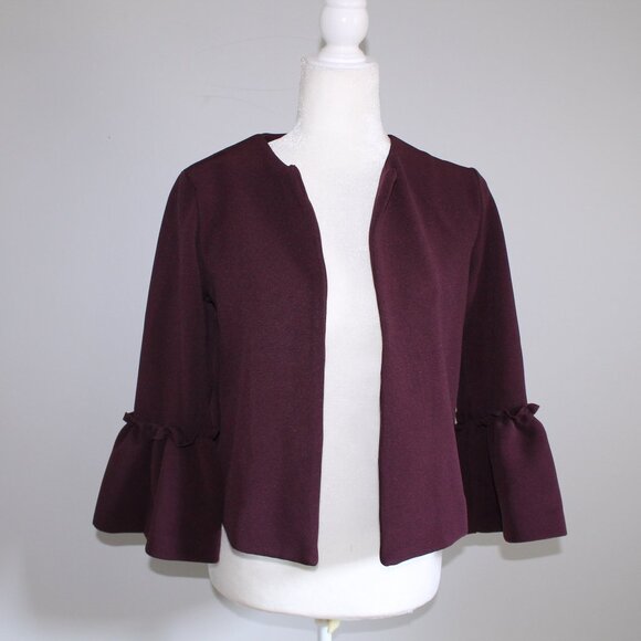 NWT Elle Burgundy Textured Bell Sleeve Blazer Jacket Sz XS - Picture 1 of 8